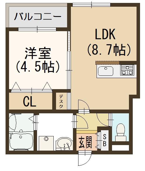 ヴィエント南巽(1LDK/1階)の間取り写真