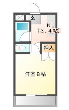 長和島サンロイヤル(1K/2階)の間取り写真
