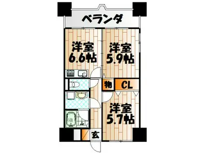 ニューシティアパートメンツ南小倉I(2DK/1階)の間取り写真