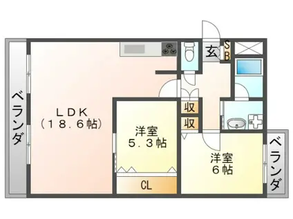 アンデュノール千里(2LDK/3階)の間取り写真