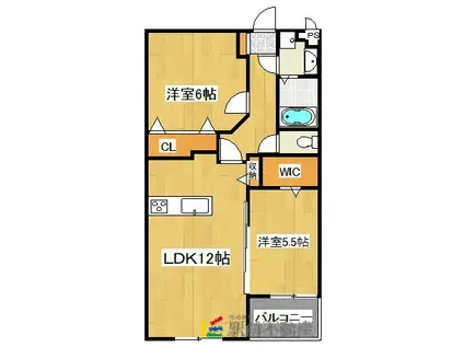 プランドール御井神道(2LDK/4階)の間取り写真