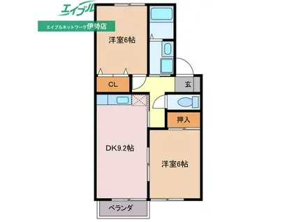 JUMELLES AT A(2DK/1階)の間取り写真