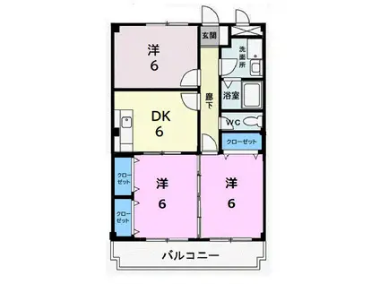 イースト HILL(3DK/1階)の間取り写真