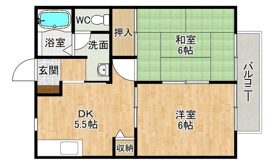 ディアス白石(2DK/2階)の間取り写真