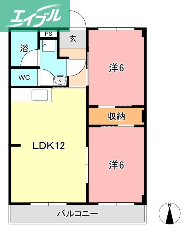 虫明第ニマンション(2LDK/3階)の間取り写真