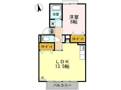ウエストハイツ屋島 A棟(1LDK/1階)の間取り写真