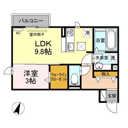 ランド花(1LDK/1階)の間取り写真