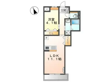 ウエストウイング6(1LDK/1階)の間取り写真