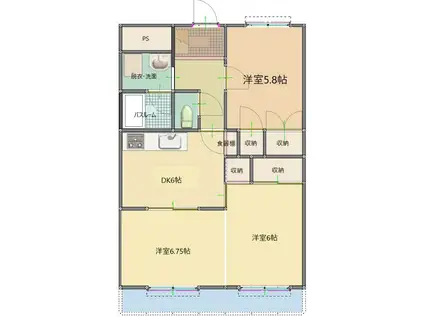 コーポクレサンテーム(3DK/6階)の間取り写真