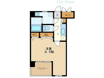 ヴィラフォルテ橋本(1K/4階)の間取り写真