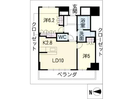 ザ・ライオンズ一条タワー岐阜702号(2LDK/7階)の間取り写真