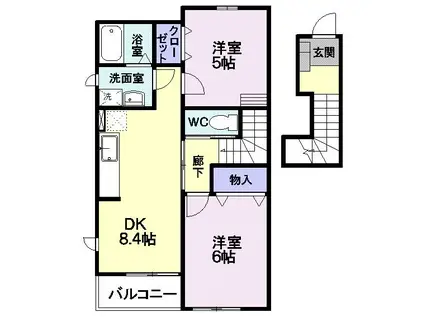 ベネディーレ(2DK/2階)の間取り写真