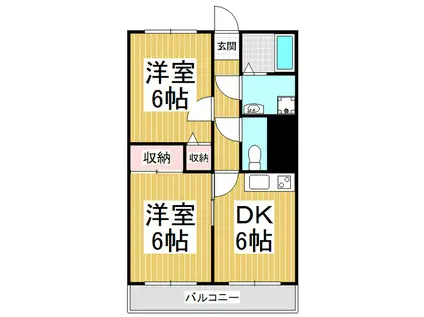 ファミール秋桜(2DK/3階)の間取り写真