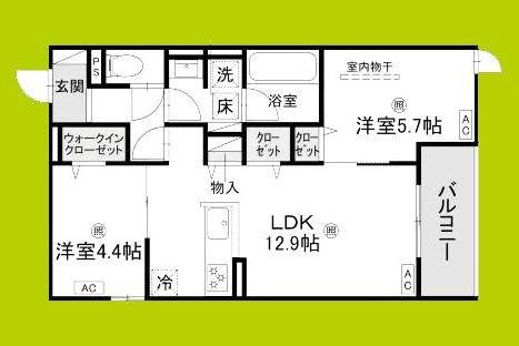D-RESIDENCE宇保町(2LDK/1階)の間取り写真