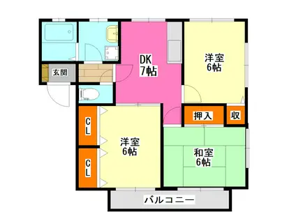 KMハイツVI(3DK/2階)の間取り写真