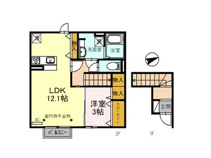 アスコット(1LDK/2階)の間取り写真