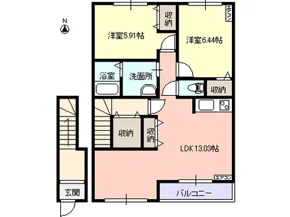 パラゾ ビアンコ(2LDK/2階)の間取り写真