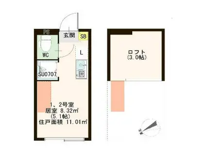 T-RAUM滝野川(ワンルーム/2階)の間取り写真