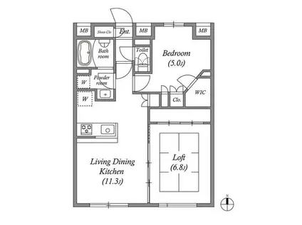 ルネサンスコート中目黒(1LDK/2階)の間取り写真