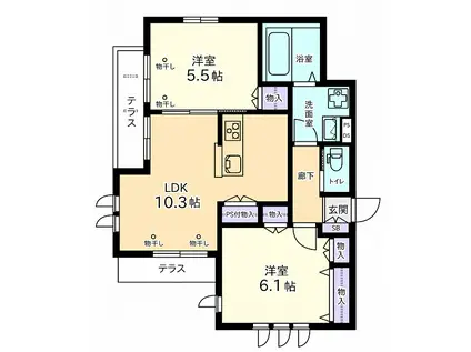 RUMAH深大寺(2LDK/1階)の間取り写真
