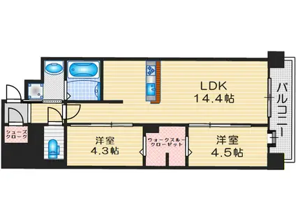 DRAW上本町(2LDK/14階)の間取り写真