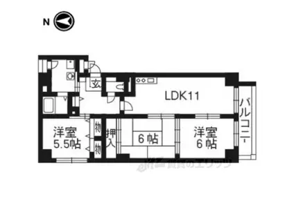 パレスコート二条(3LDK/8階)の間取り写真