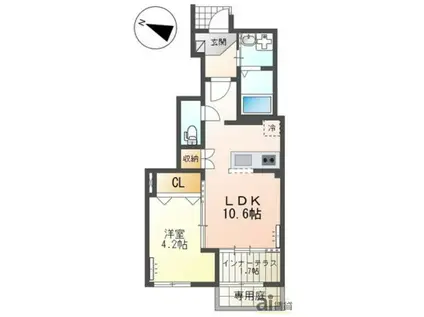 JR武蔵野線 新秋津駅 徒歩10分 2階建 築1年(1LDK/1階)の間取り写真