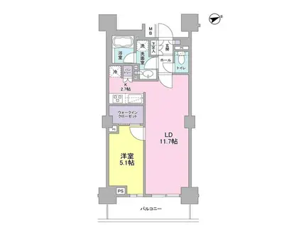 クオリア千代田御茶ノ水(1LDK/2階)の間取り写真