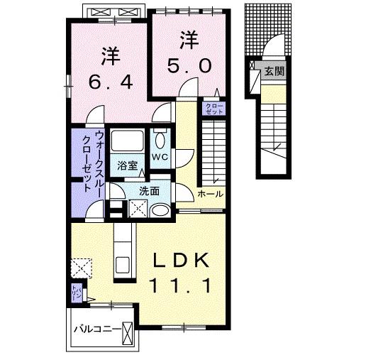 プリムローズIII(2LDK/2階)の間取り写真