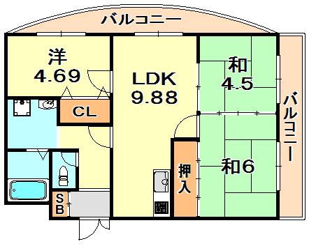ベルレーブ本山(3LDK/2階)の間取り写真