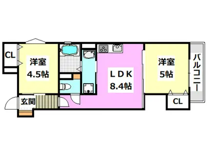クリエオーレ一津屋II(2LDK/3階)の間取り写真