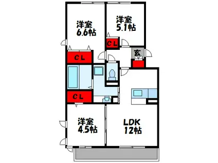 セリシール A棟(3LDK/1階)の間取り写真