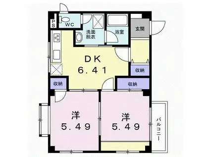 サンライズ飯山(2DK/2階)の間取り写真