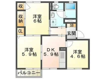 サンフルール岸岡C(3K/2階)の間取り写真