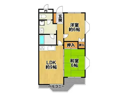 サンハイツ野間(2LDK/3階)の間取り写真