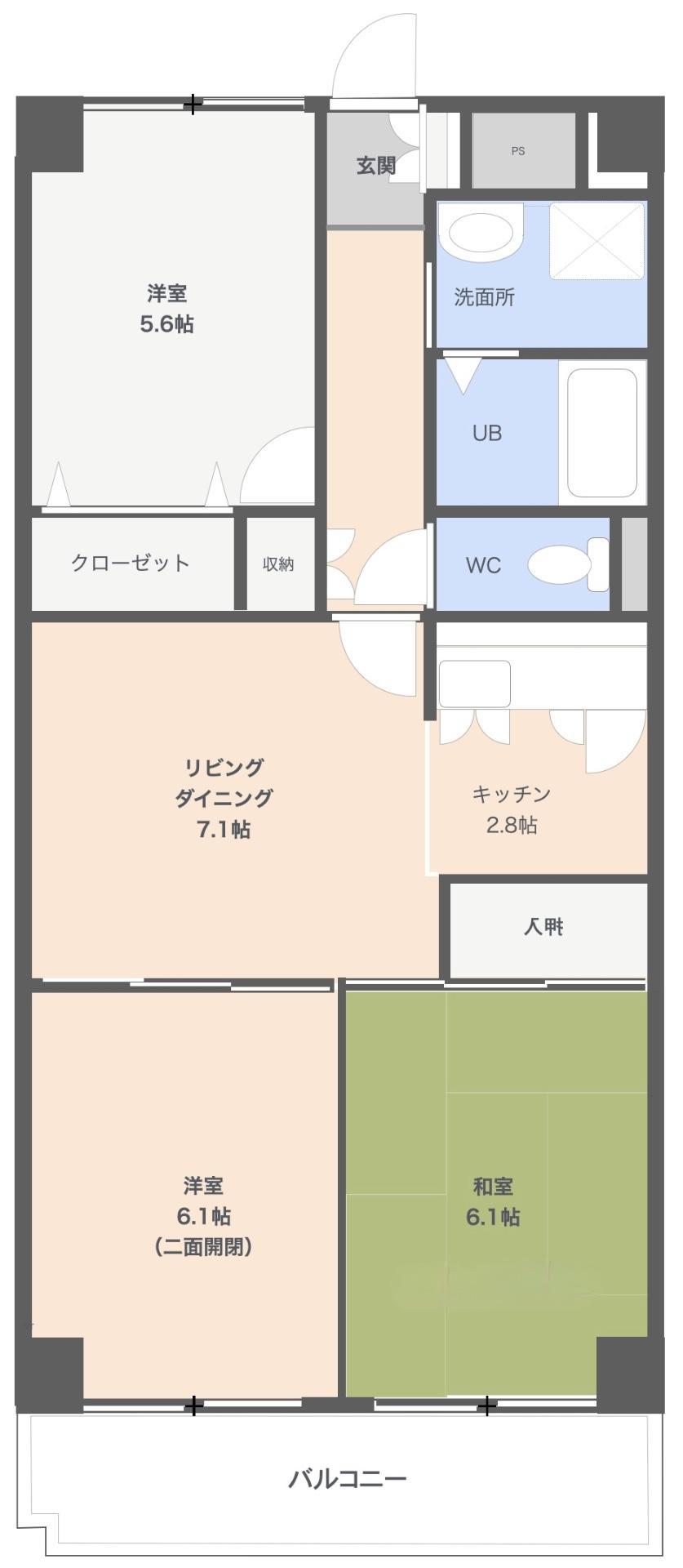 グランブリック水戸(3LDK/3階)の間取り写真