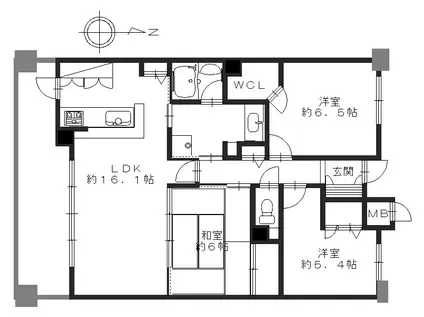 パデシオン丸太町(3LDK/3階)の間取り写真