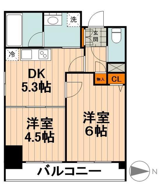 ルフレリバーサイド町屋(2DK/8階)の間取り写真