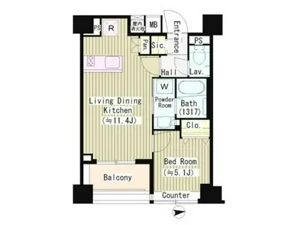 パークホームズ初台(1LDK/5階)の間取り写真