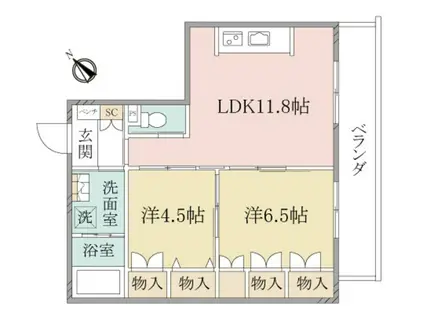 ヘーベルヴィレッジ鵠沼海岸アクアヘーベルヴィレッジ(2LDK/2階)の間取り写真