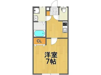 入間テラスⅡ(1K/1階)の間取り写真