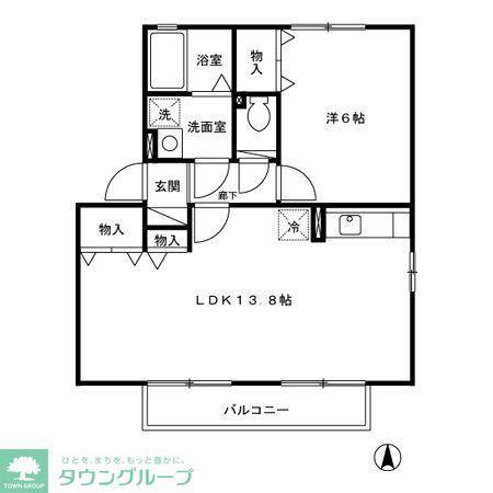 ソレイユ岩戸(1LDK/2階)の間取り写真