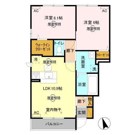 カレントIII(2LDK/1階)の間取り写真