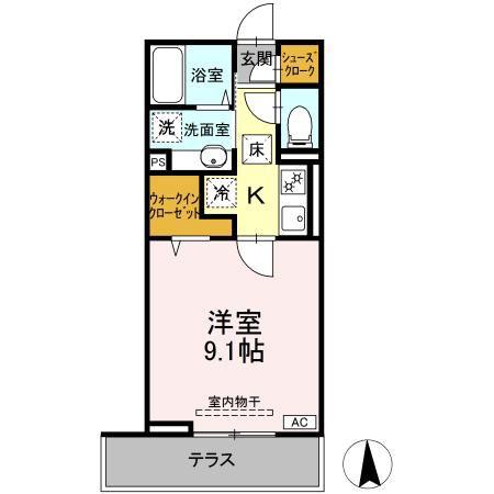 GRAND D-ROOM高宮中(1K/1階)の間取り写真