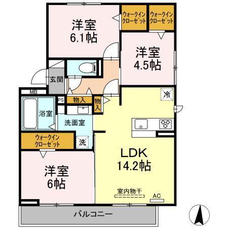 U-DINE庄内緑地(3LDK/3階)の間取り写真