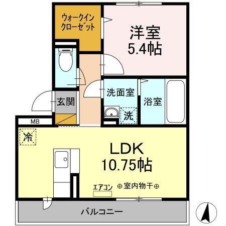PARK HILLS MIYAKO A(1LDK/2階)の間取り写真