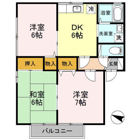ビューラー高砂A棟(3DK/2階)の間取り写真