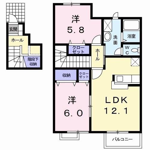 ハイム高岡 III(2LDK/2階)の間取り写真