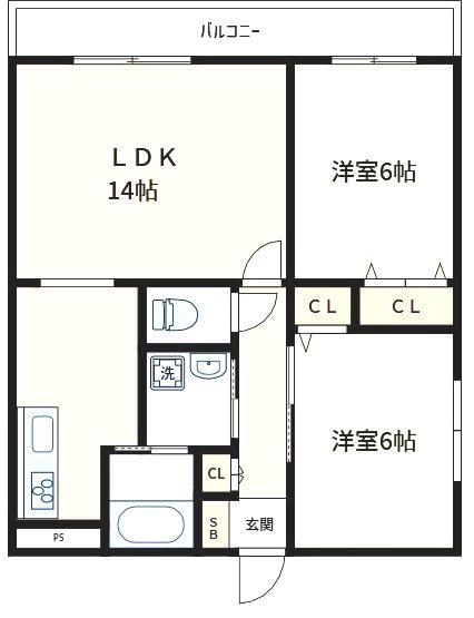 ラシーヌ御崎(2LDK/6階)の間取り写真
