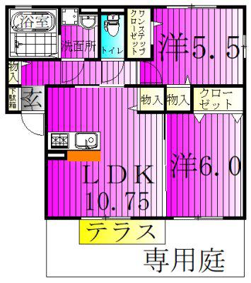 グリーンリーブス(2LDK/1階)の間取り写真